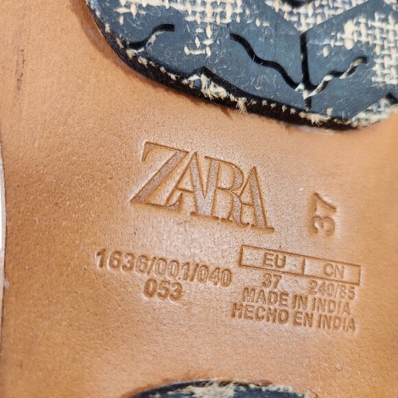 Zara Lace Up Flat Sandals Womens 37 India Black Tie-Up Wooden Bead Accents - Picture 6 of 9